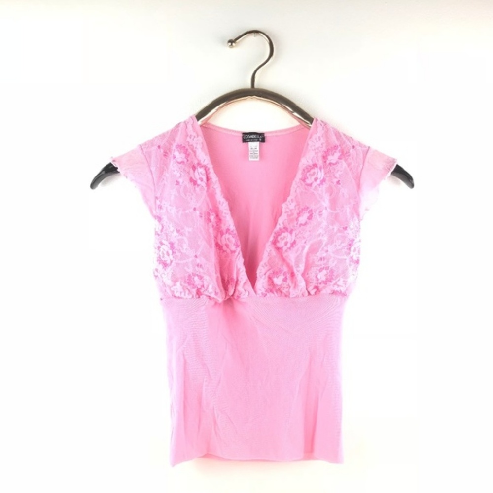 Cosabella Top Floral Lace Soft Mesh V Neck Shirt